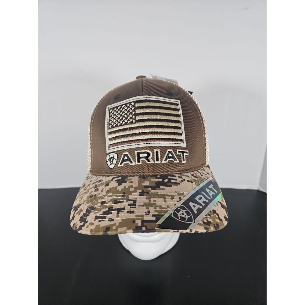 Ariat American Flag Snapback Trucker Hat Camouflage Adjustable Patriotic NEW